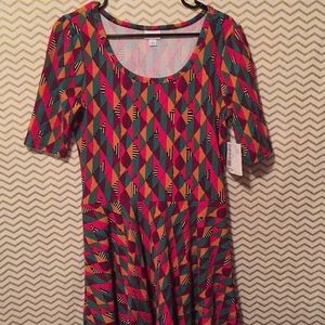 LULAROE NWT Nicole rainbow unicorn dress Large